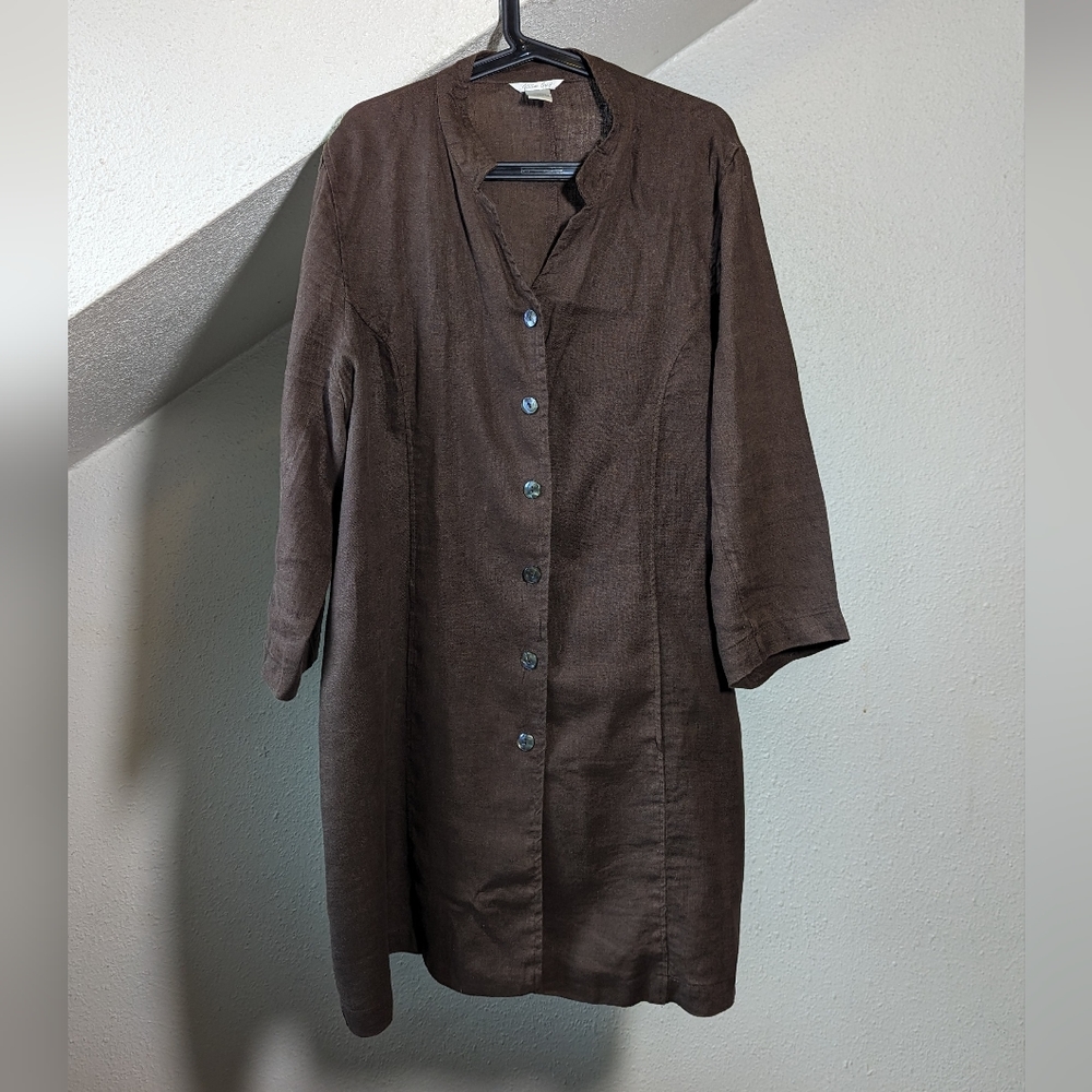 Gillian Grey 1x brown linen button up tunic duster